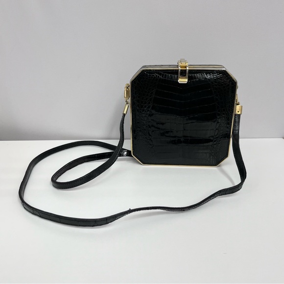 Vintage John F. Crocodile Shoulder Bag or‎ Clutch Black Beautiful Luster